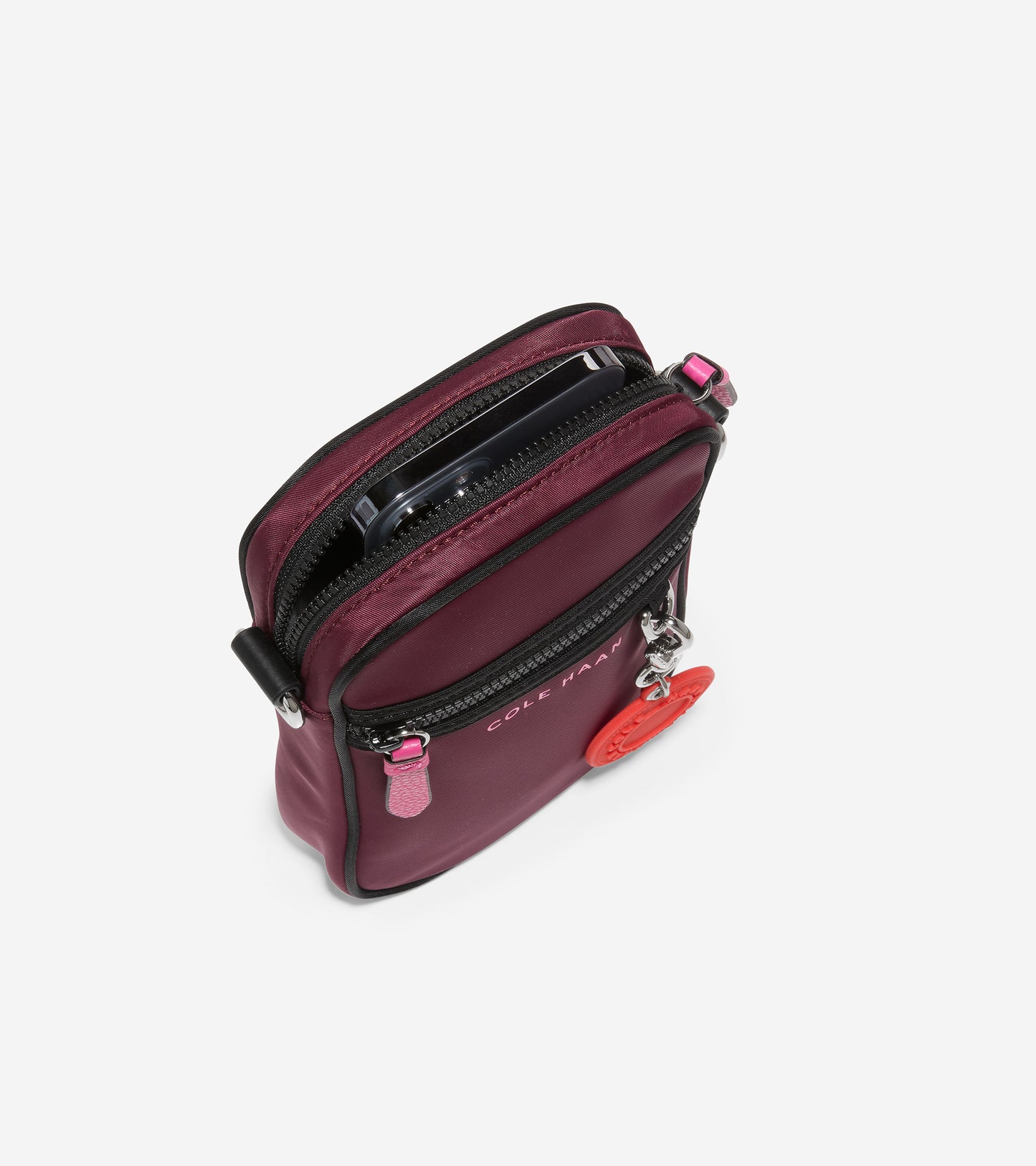 u05597-Nylon Cell Phone Crossbody-Black Garnet