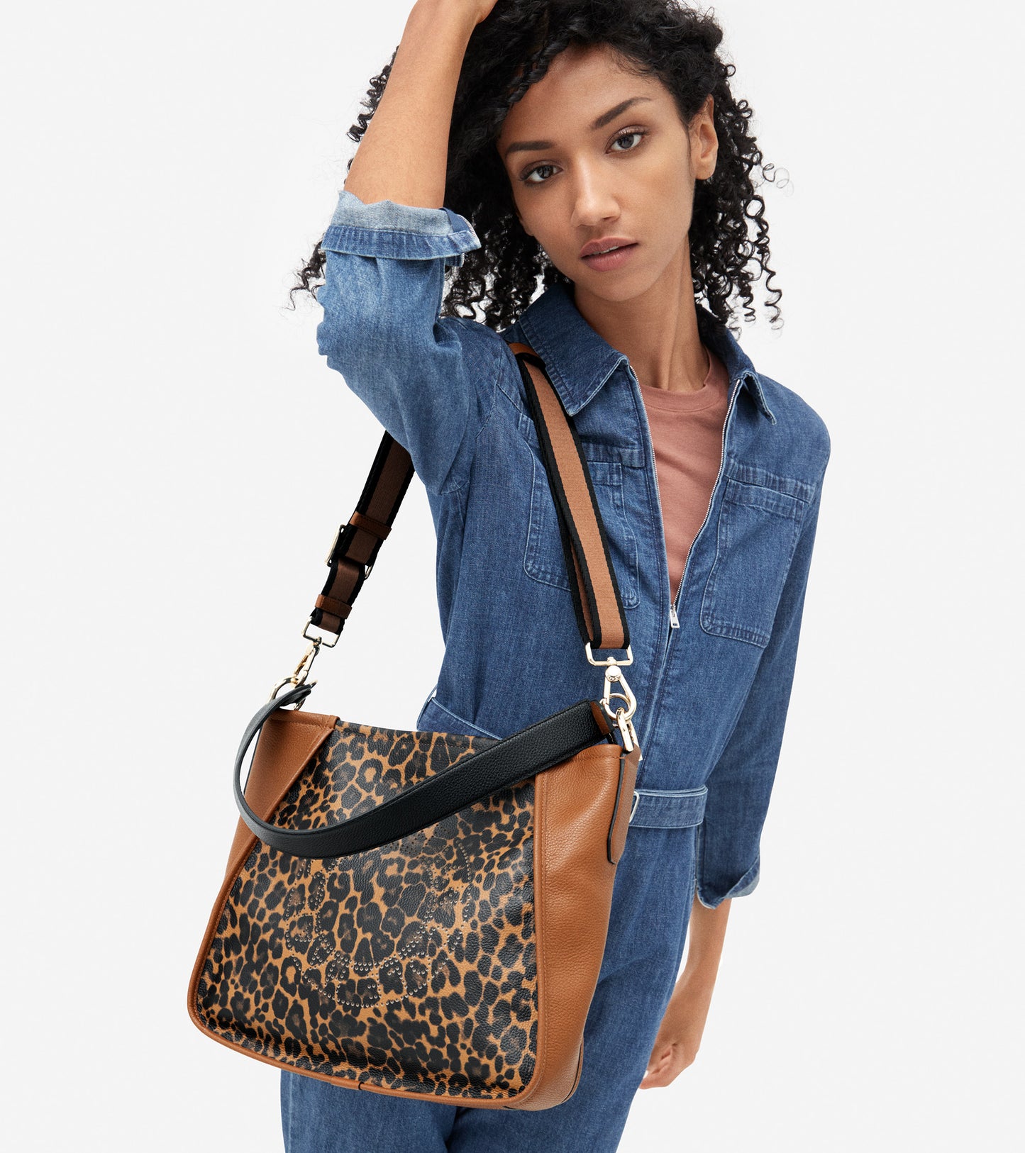 u05632-CH Perforated Crossbody-British Tan-Leopard Print