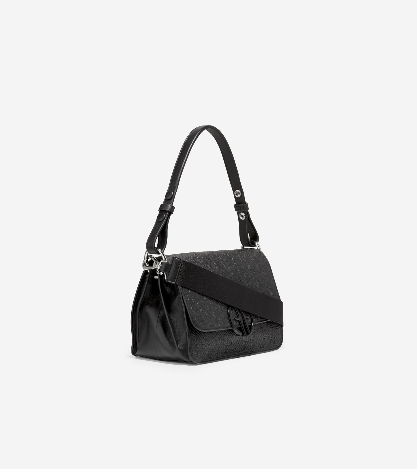 u06039-Quilted Logo Shoulder Bag-Black