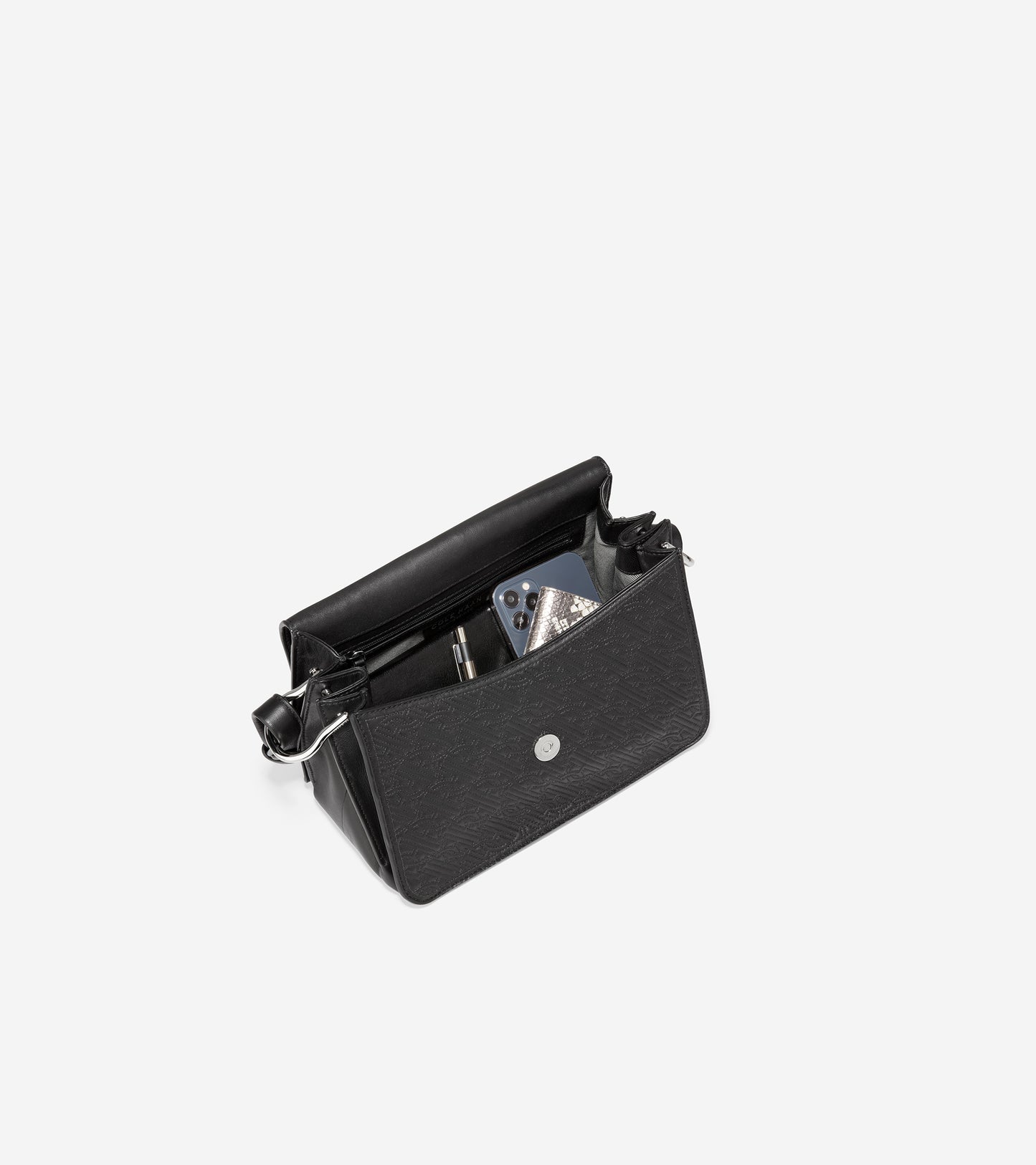u06039-Quilted Logo Shoulder Bag-Black