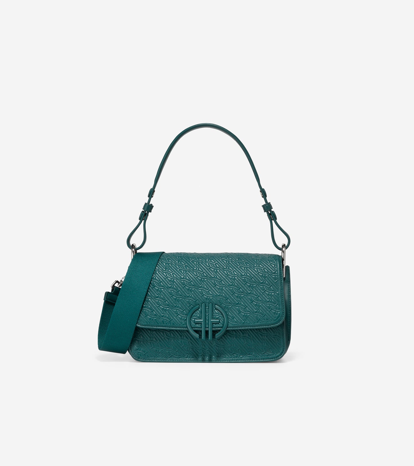 u06109-Quilted Logo Shoulder Bag-Deep Teal