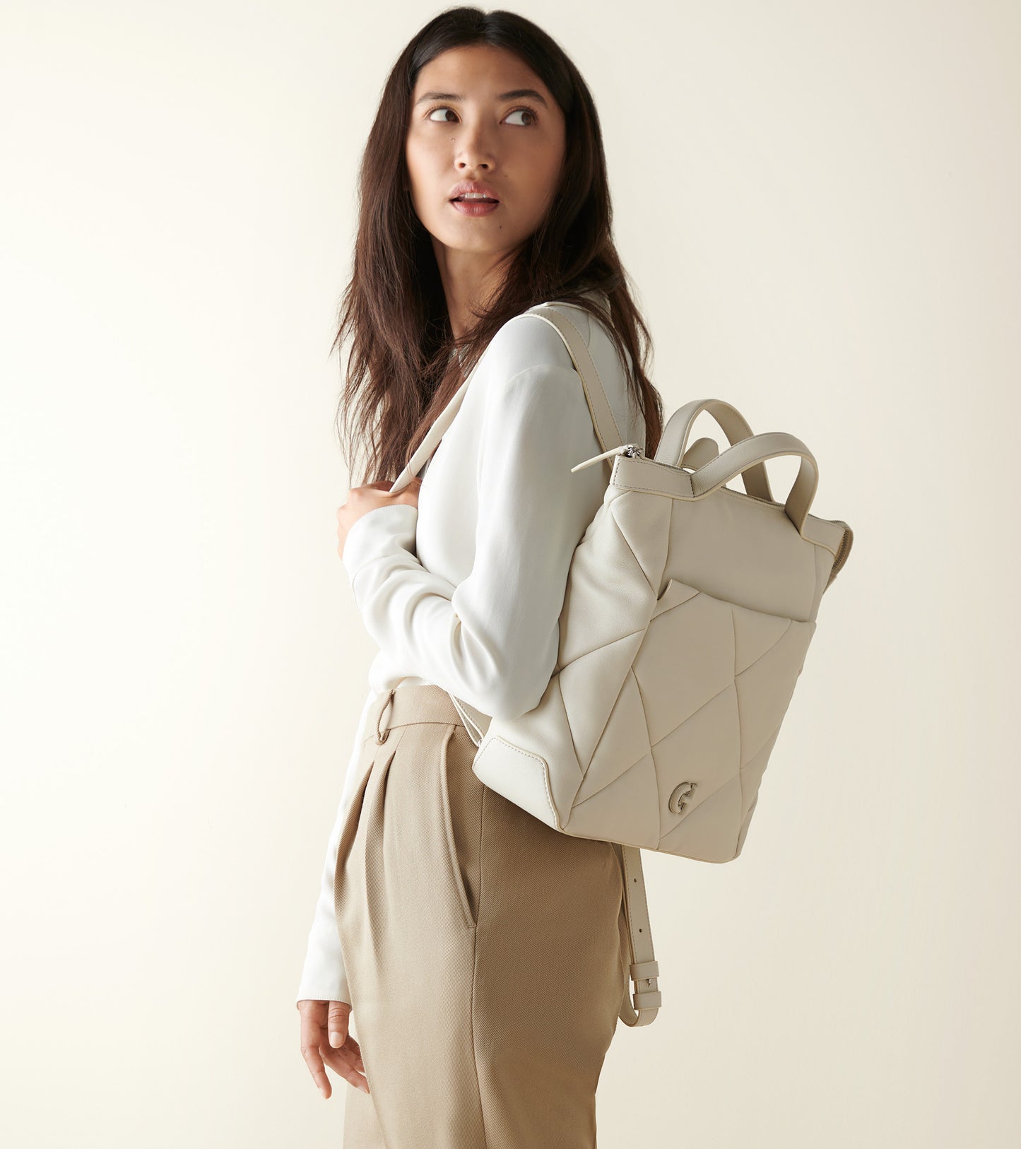 U06271-Grand Ambition Small Convertible Puff Backpack-Silver Birch