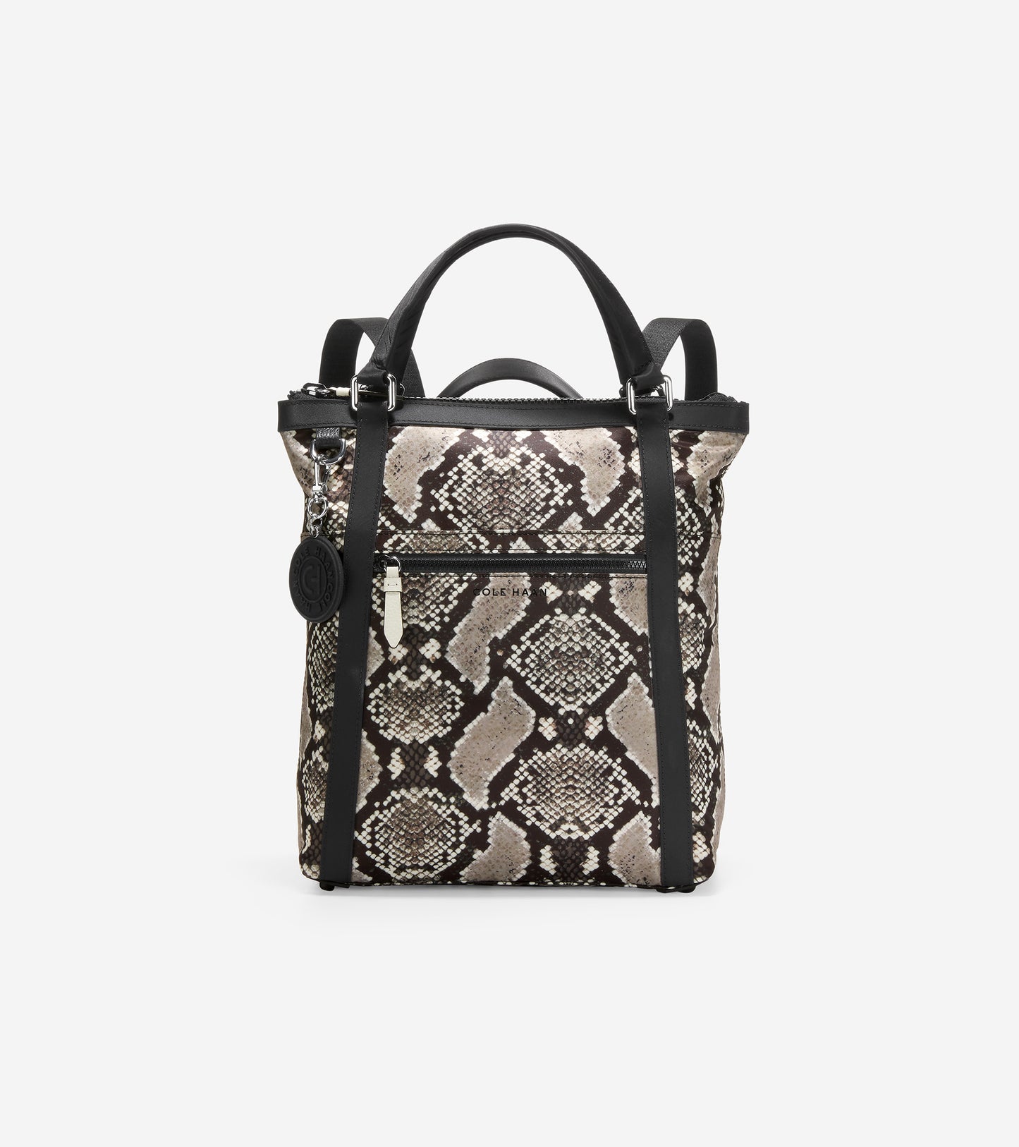 u06284-Grand Ambition Small Convertible Nylon Backpack-Snake Print-Black-Birch
