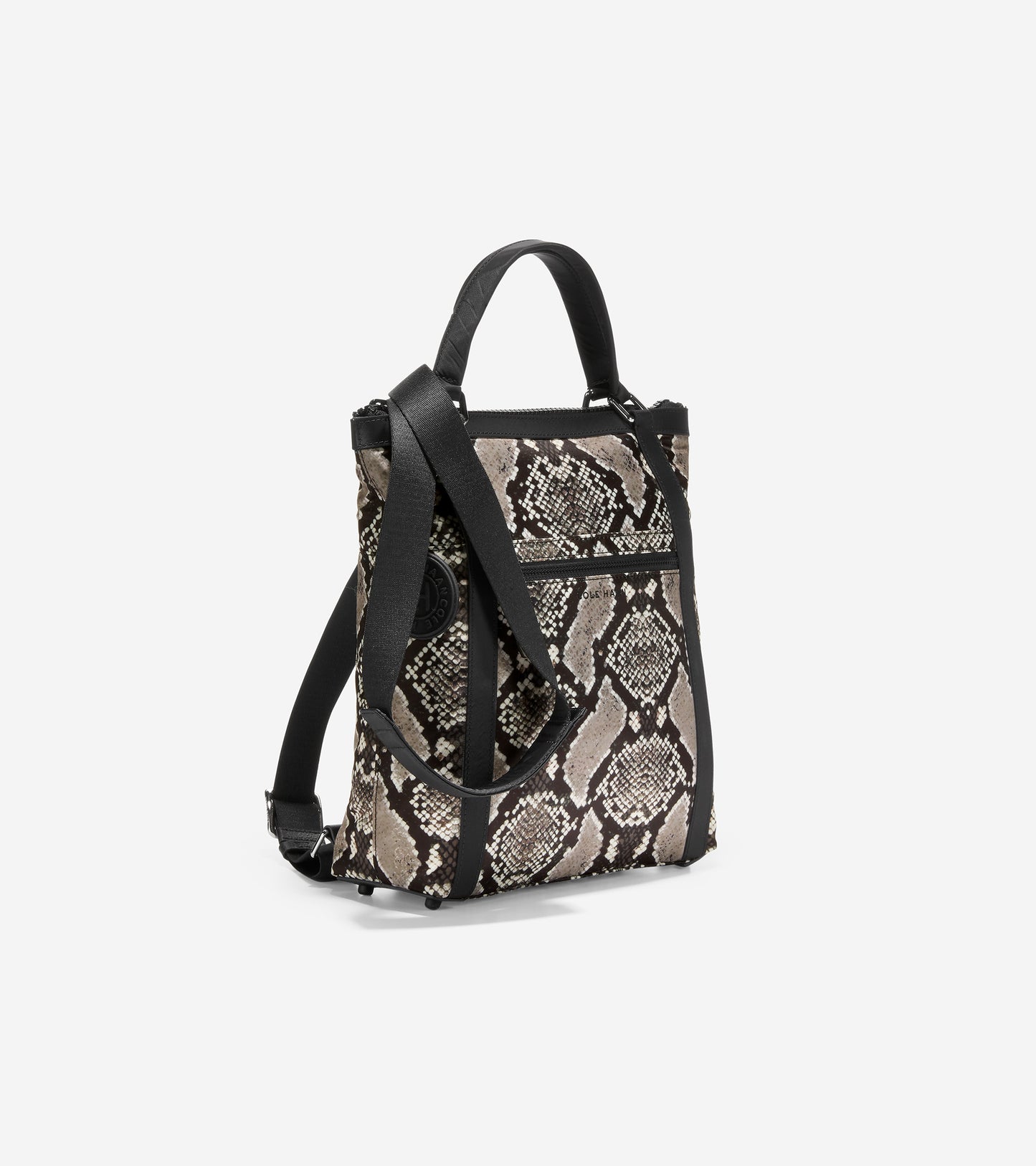 u06284-Grand Ambition Small Convertible Nylon Backpack-Snake Print-Black-Birch