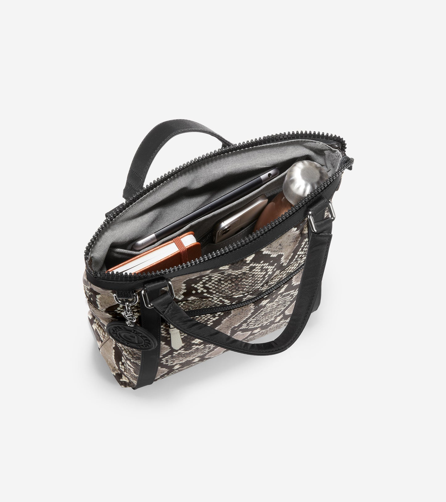 u06284-Grand Ambition Small Convertible Nylon Backpack-Snake Print-Black-Birch