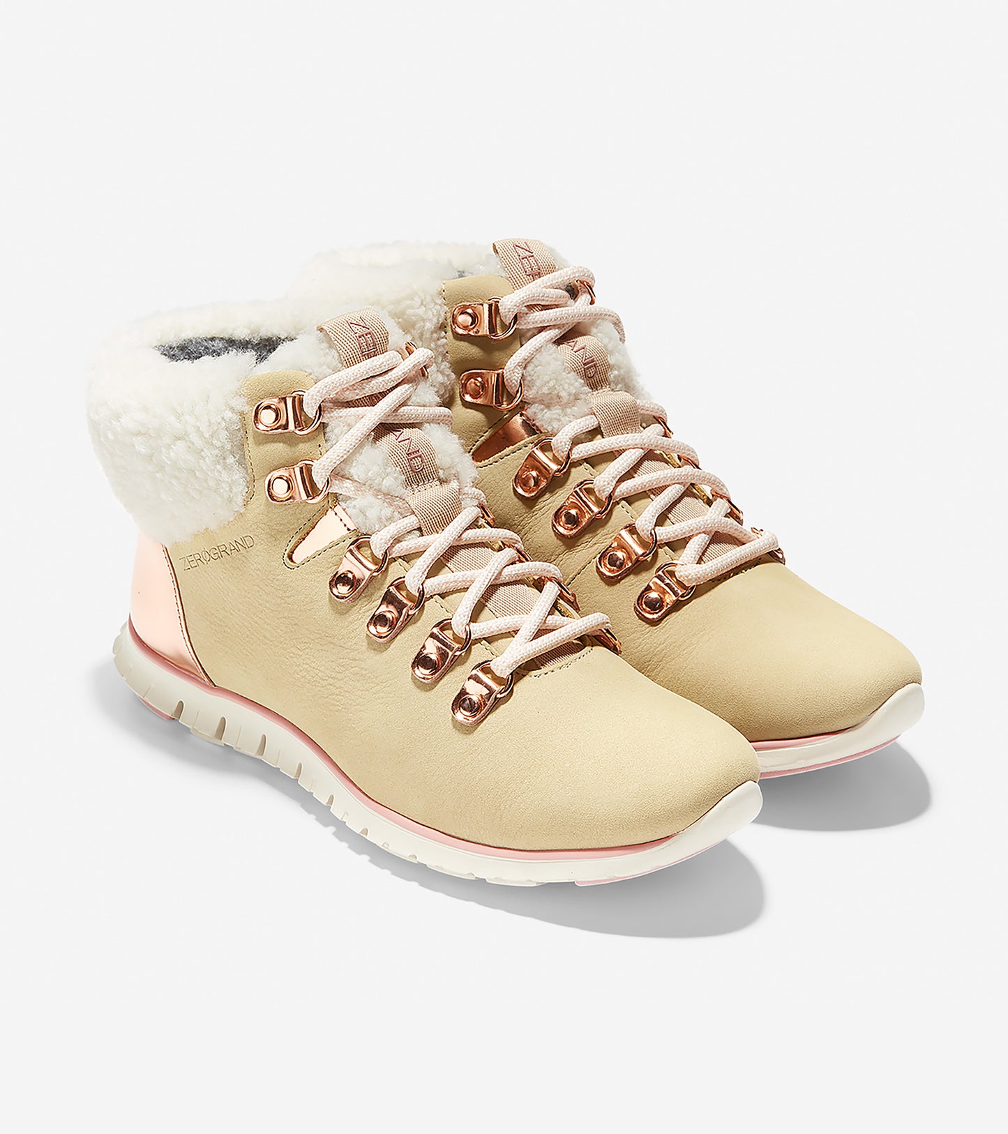 ColeHaan-ZERØGRAND Hiker Boot-w11810-Sand Nubuck-Rose Gold Metallic