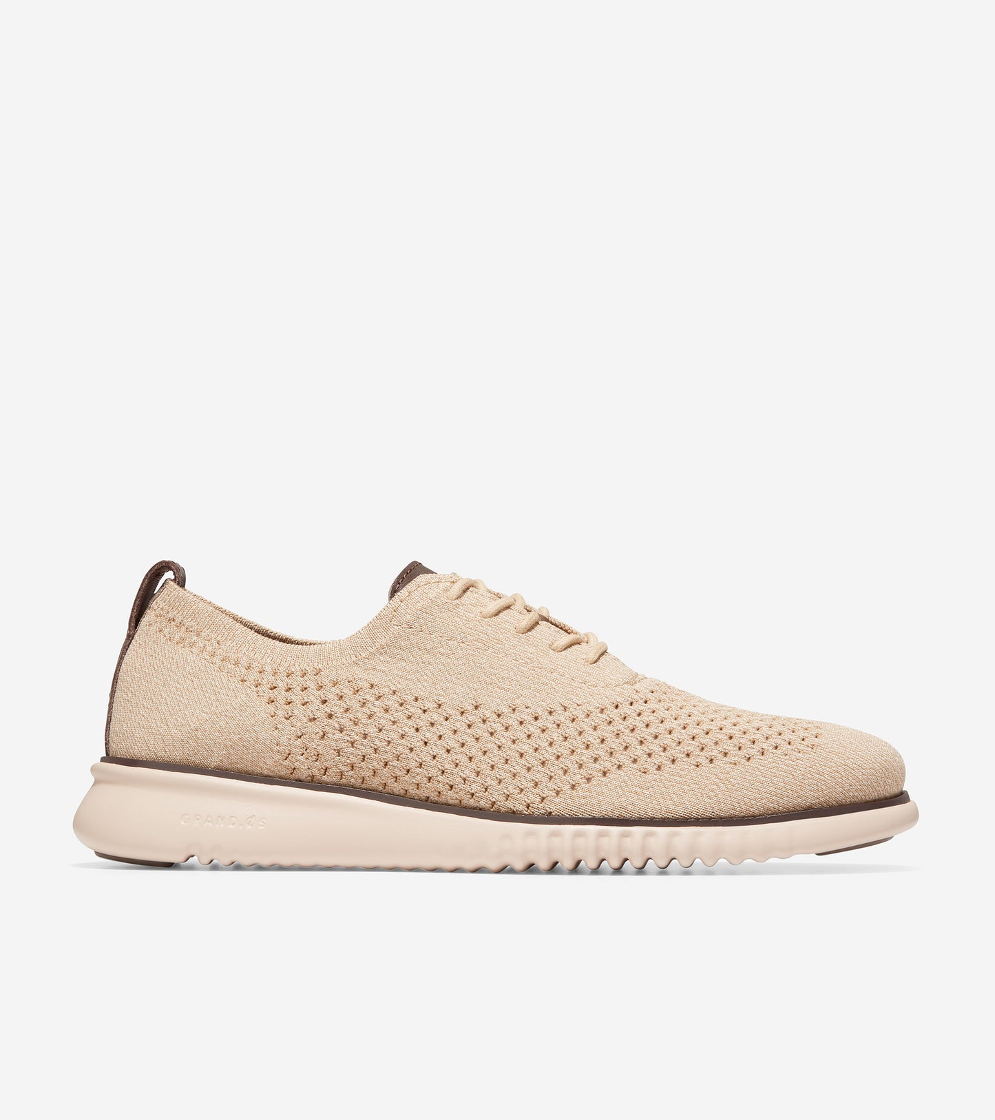 C35257-2.ZERØGRAND Wingtip Oxford-Ch Birch Beige/Ch Oat Twisted Knit