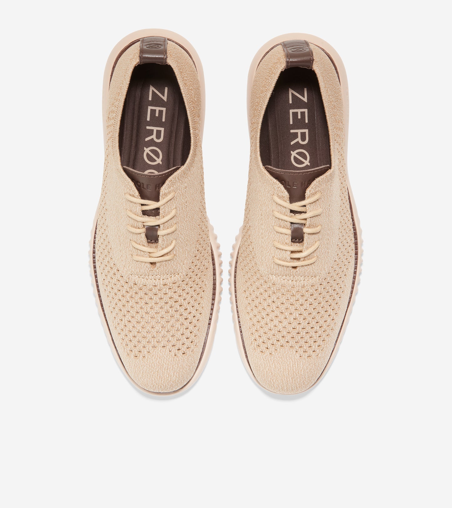 C35257-2.ZERØGRAND Wingtip Oxford-Ch Birch Beige/Ch Oat Twisted Knit