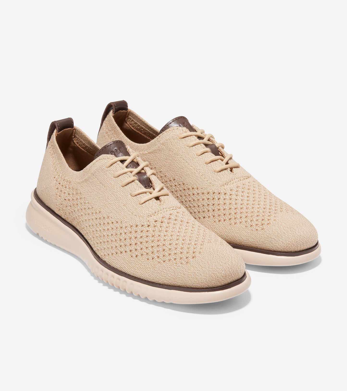 C35257-2.ZERØGRAND Wingtip Oxford-Ch Birch Beige/Ch Oat Twisted Knit