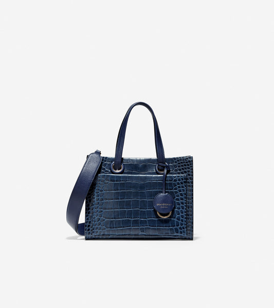 ColeHaan-Grand Ambition Small Satchel-u04133-Marine Blue Embossed Croc
