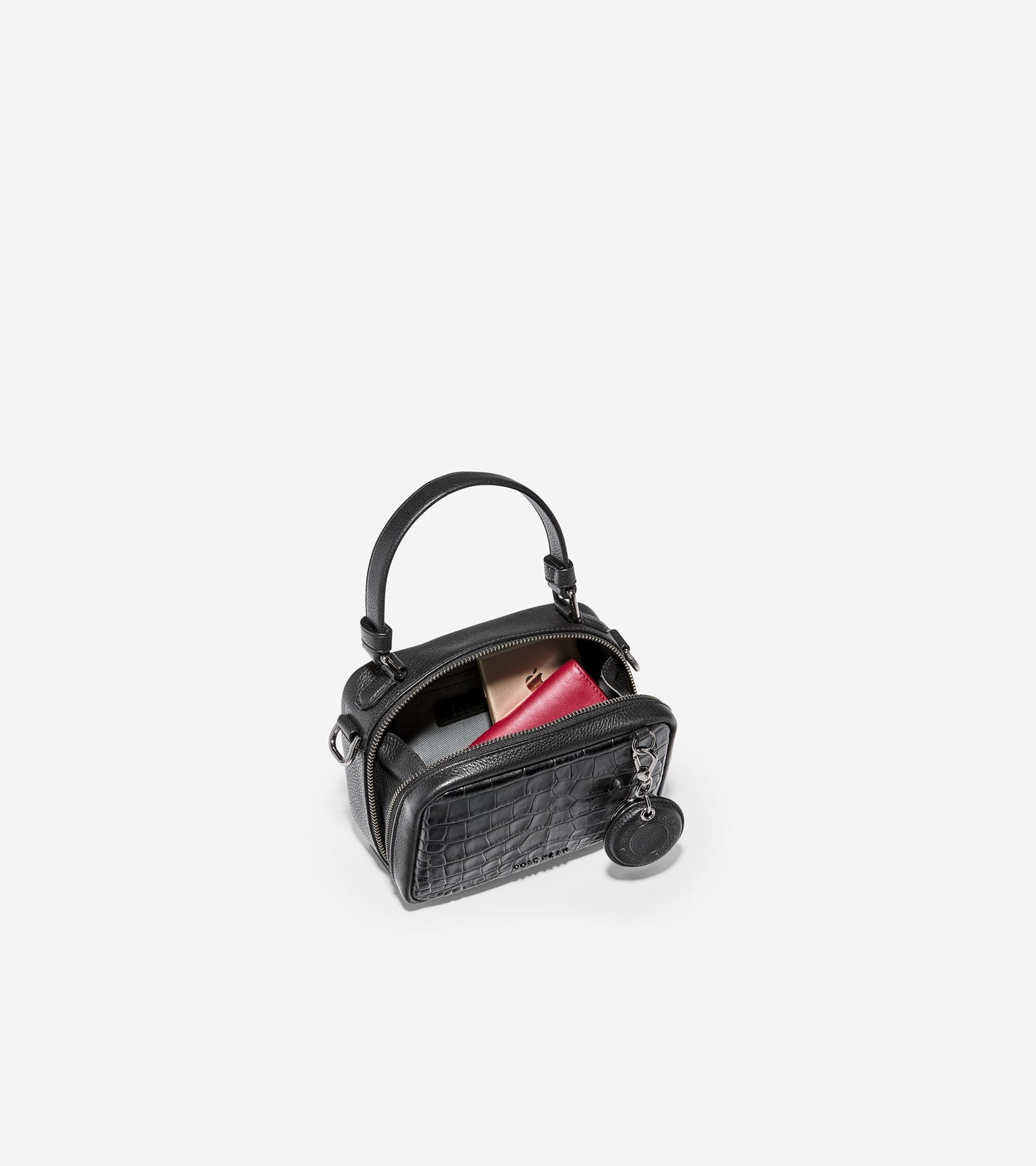 ColeHaan-Mini Boston Bag-u04565-Black Embossed Croc