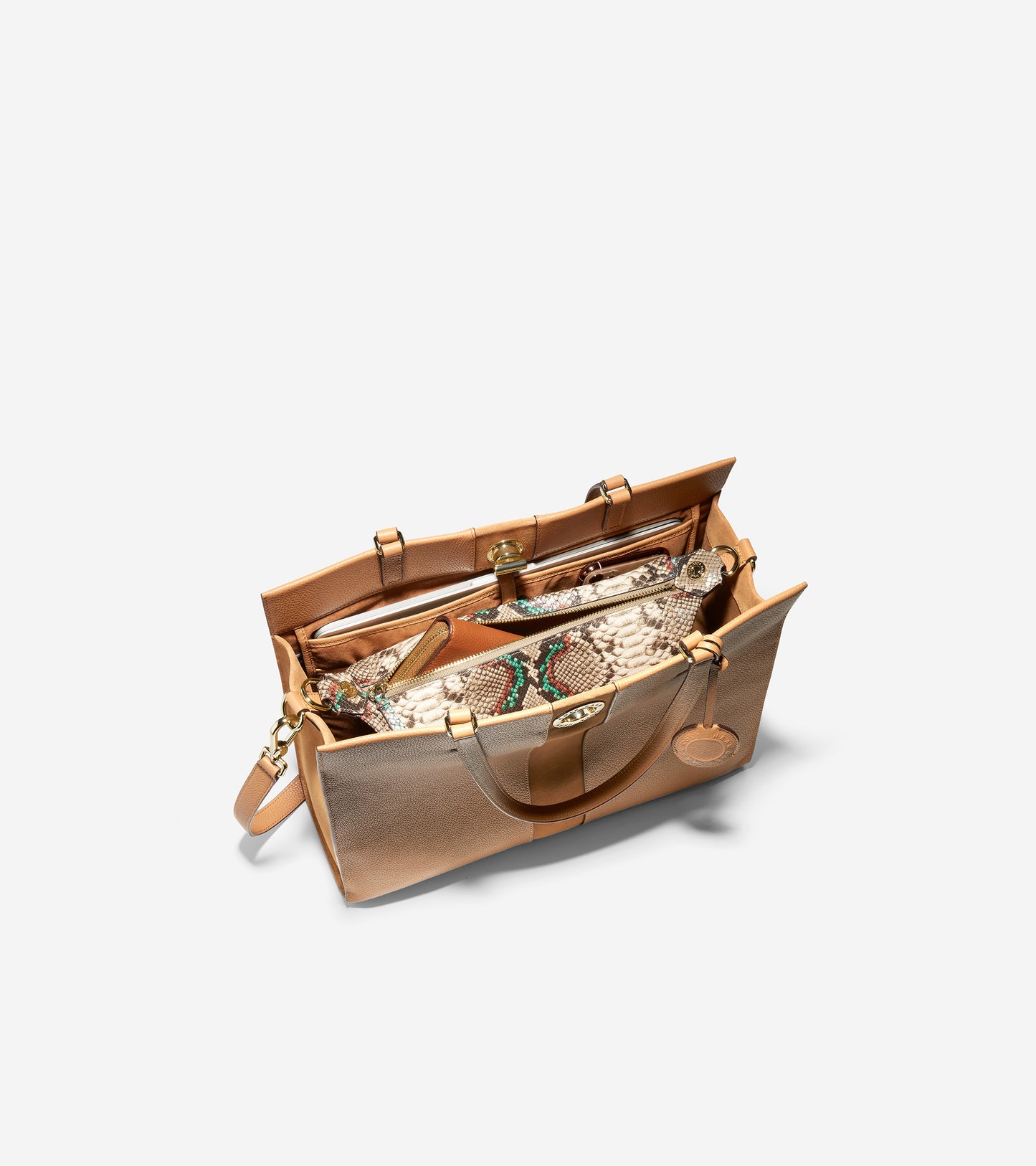 ColeHaan-Turnlock 3-in-1 Tote-u05242-Pecan-Snake Print