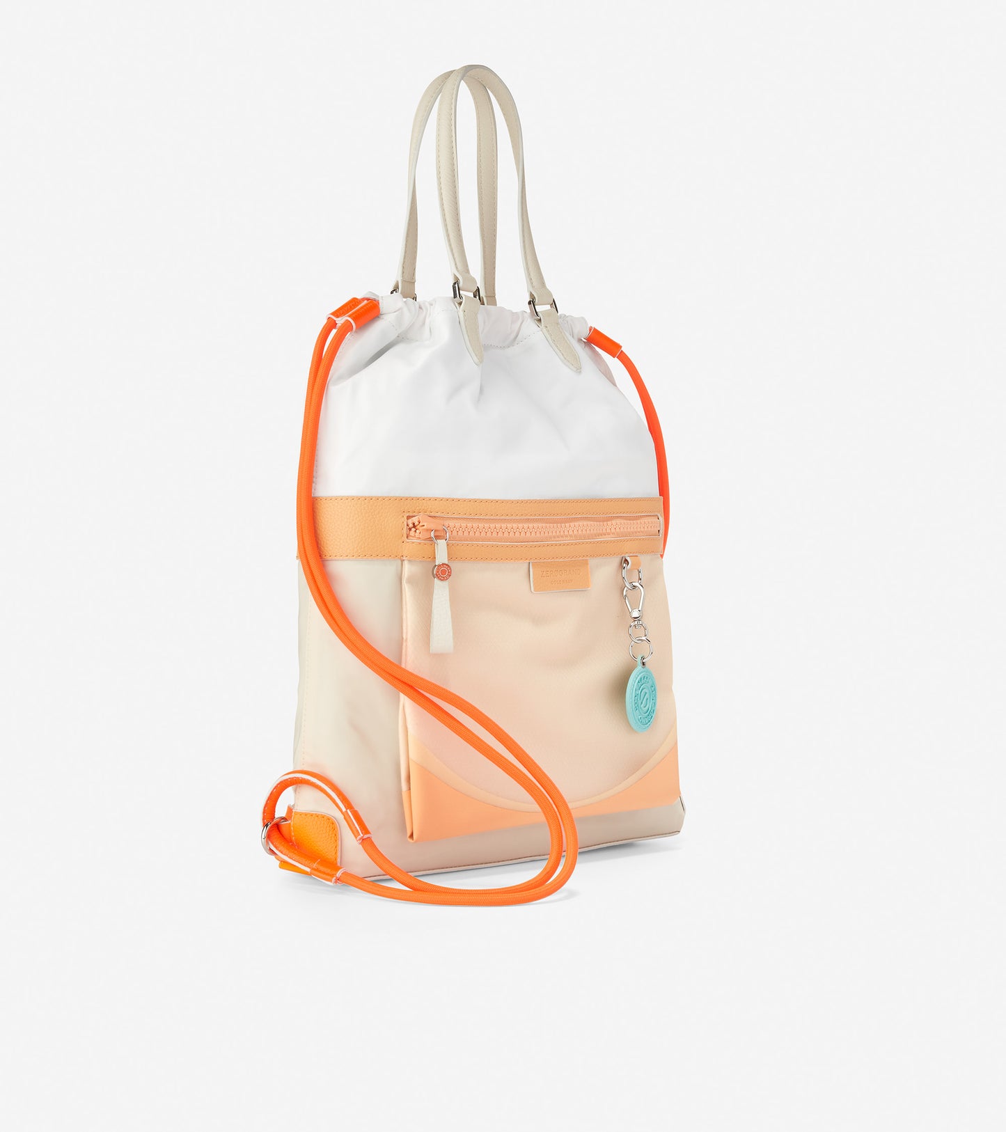 ColeHaan-Radiant Nylon Drawstring Backpack-u05863-Vibrant Orange-White Cap