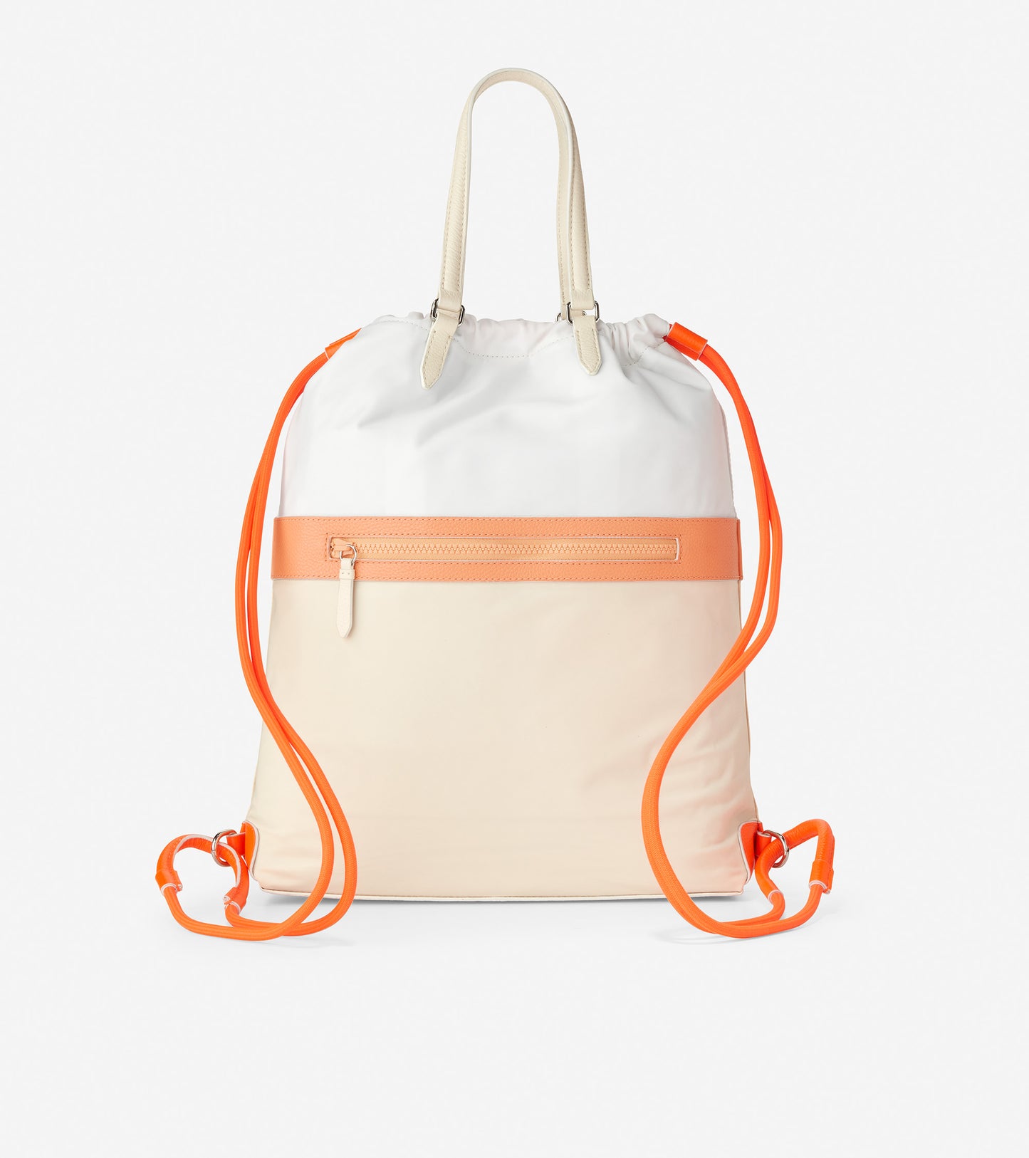 ColeHaan-Radiant Nylon Drawstring Backpack-u05863-Vibrant Orange-White Cap