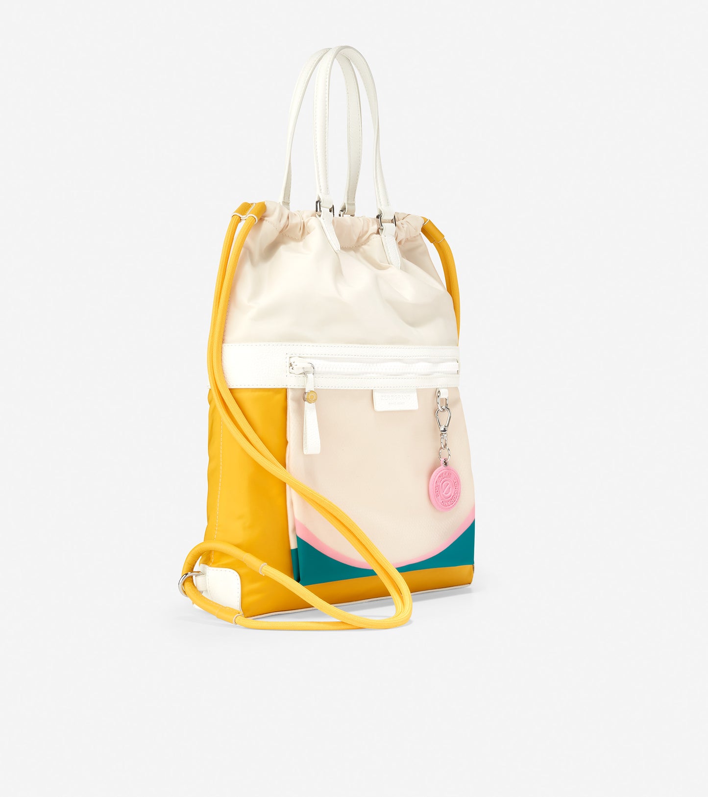 ColeHaan-Radiant Nylon Drawstring Backpack-u05864-White Cap-Golden Rod