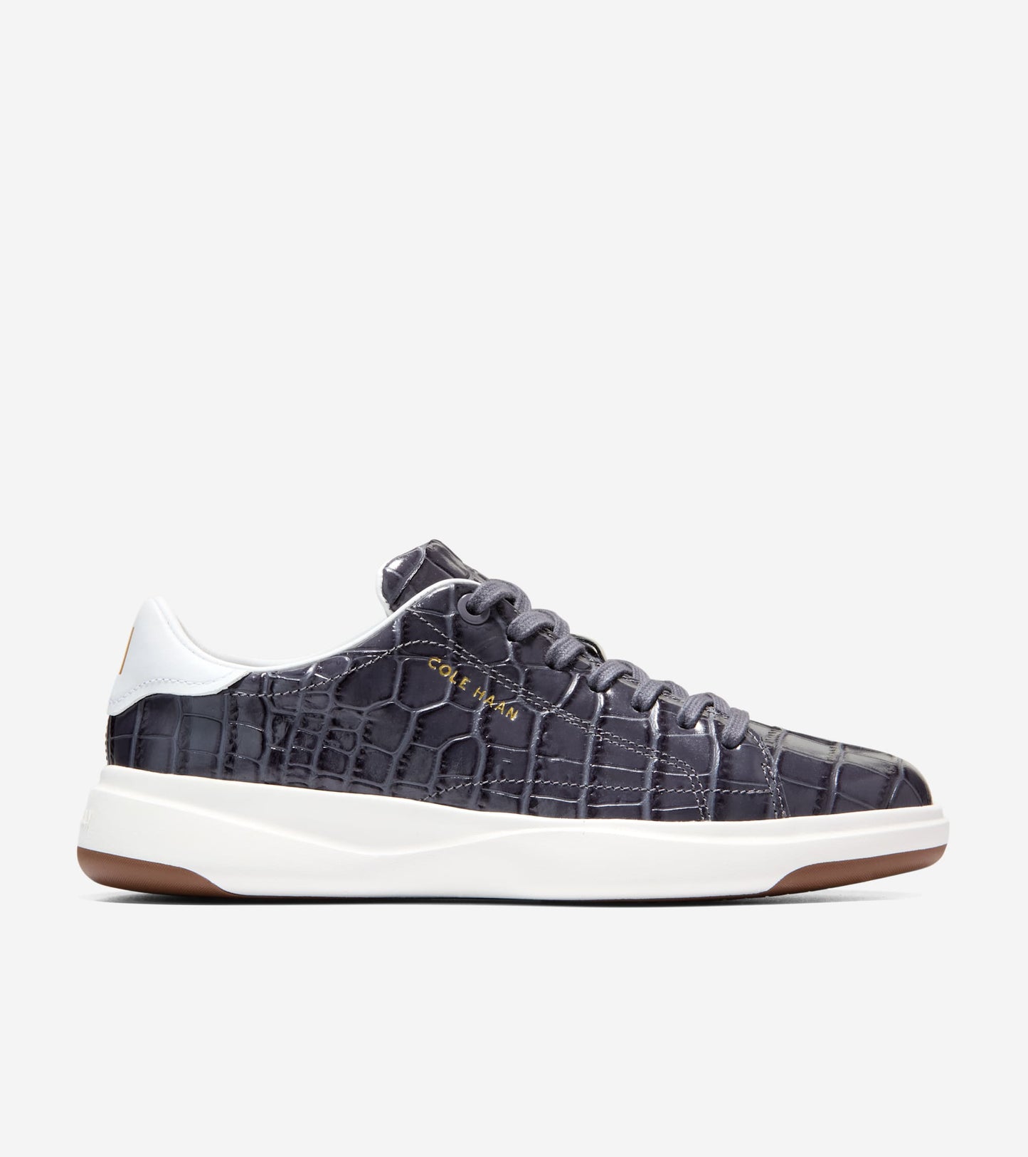W37533:BLACKENED PEARL CROC PRINT LEATHER / WHITE LEATHER