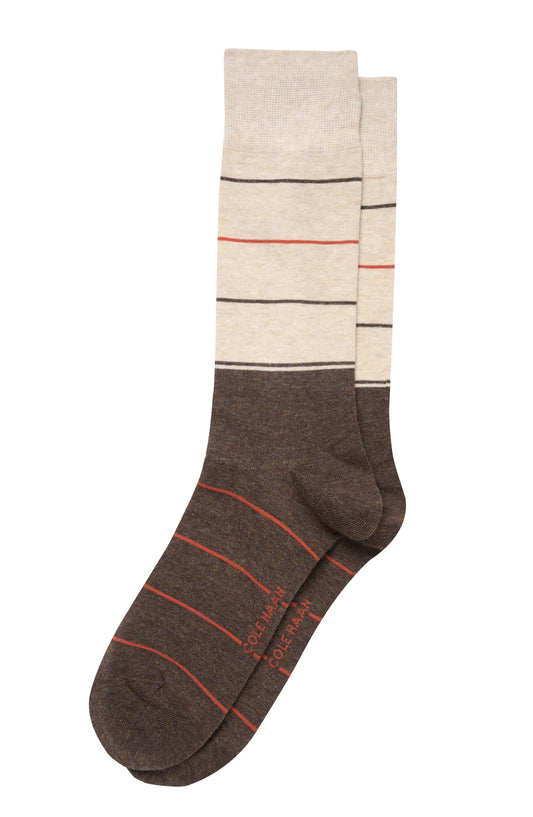 Chm253Dr01001-Men's 1PK Color Block/ Stripe Dress Crew-Brown Heather