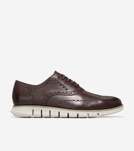 C37341-Men's ZERØGRAND Wingtip Oxford-Dark Chocolate-Gold Fusion