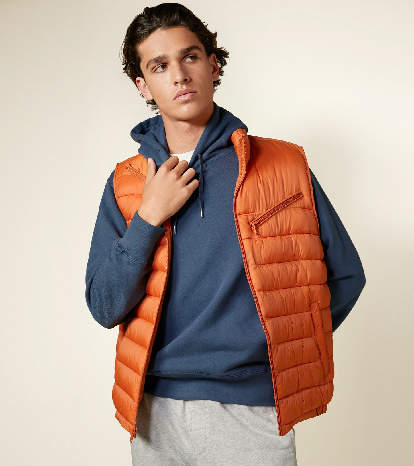 t40291-Men's Zip Front Quilted Vest-Orange