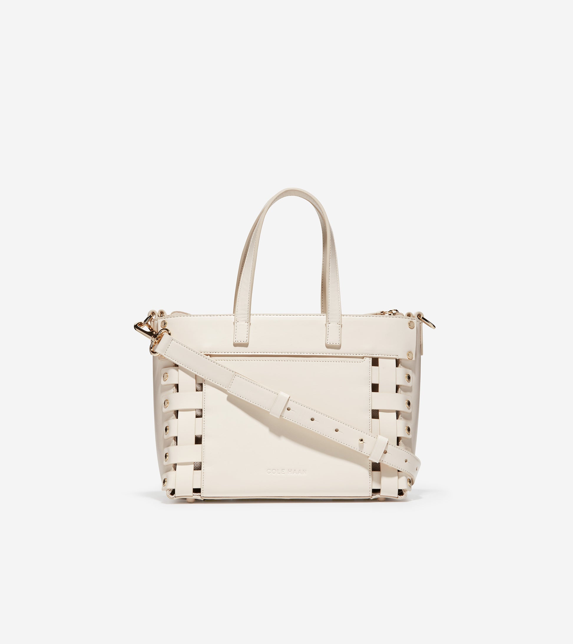 ColeHaan-Leather Basket Tote Bag-u04367-Ivory Leather