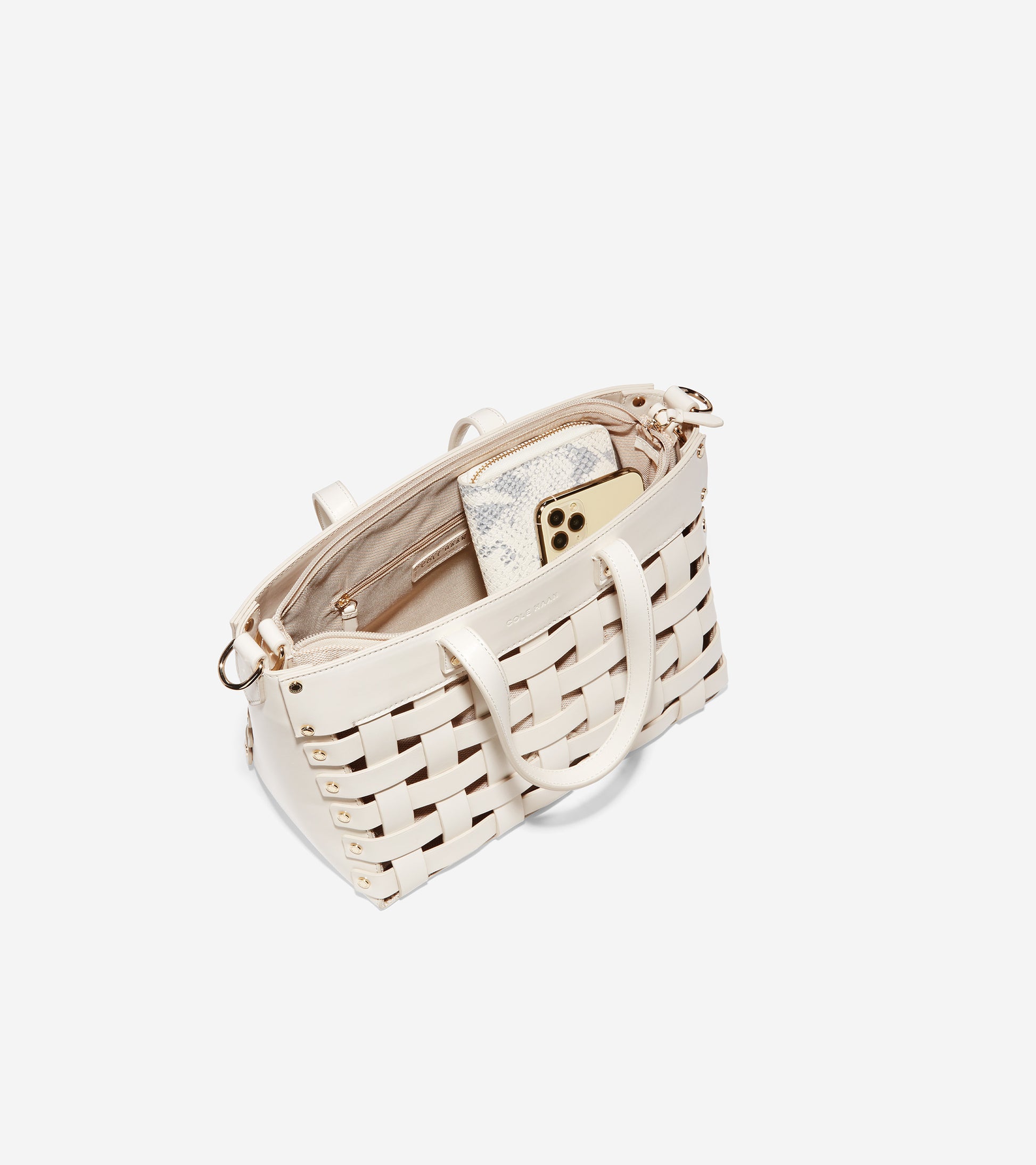 ColeHaan-Leather Basket Tote Bag-u04367-Ivory Leather