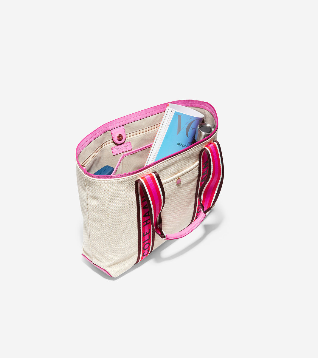 ColeHaan-Summer Canvas Tote Bag-u04368-Natural Canvas-Super Pink