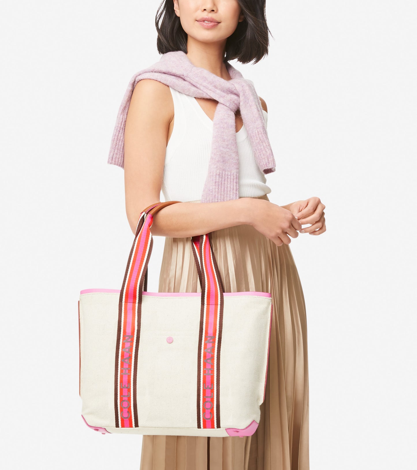 ColeHaan-Summer Canvas Tote Bag-u04368-Natural Canvas-Super Pink