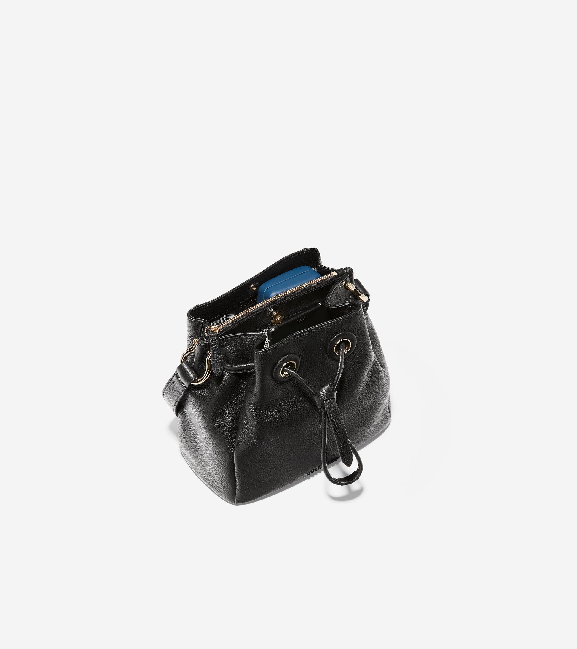 ColeHaan-Grand Ambition Mini Drawstring Bag-u04370-Black Leather