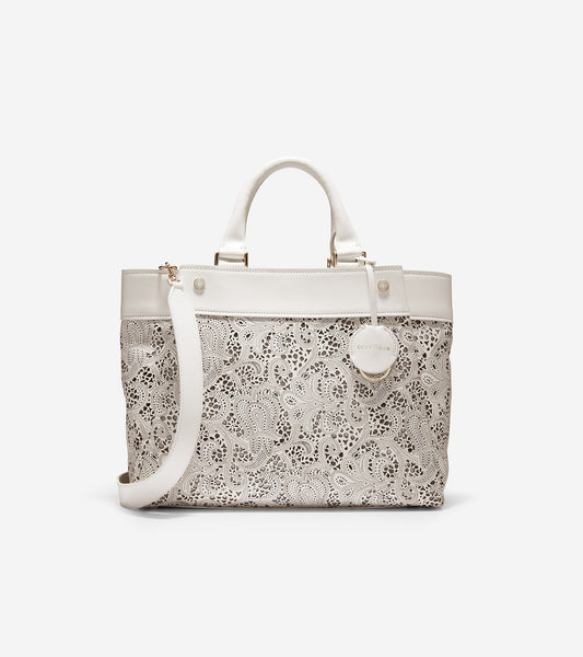 ColeHaan-Laser Cut Leather Satchel-u04424-Optic White Leather