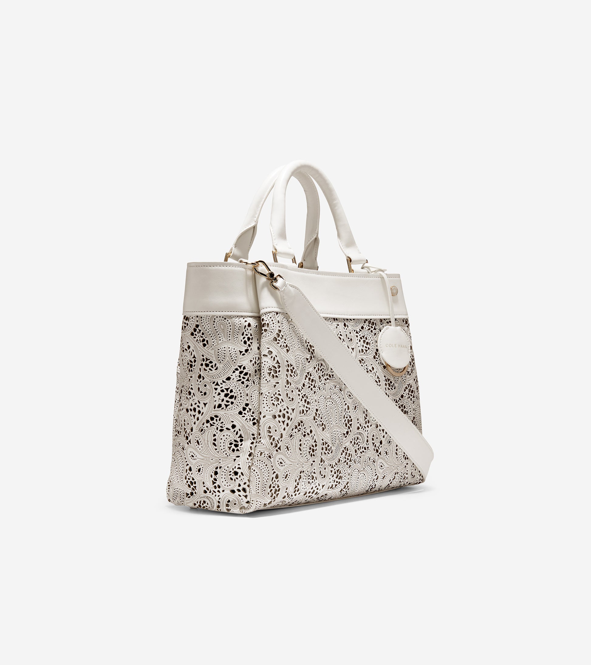 ColeHaan-Laser Cut Leather Satchel-u04424-Optic White Leather