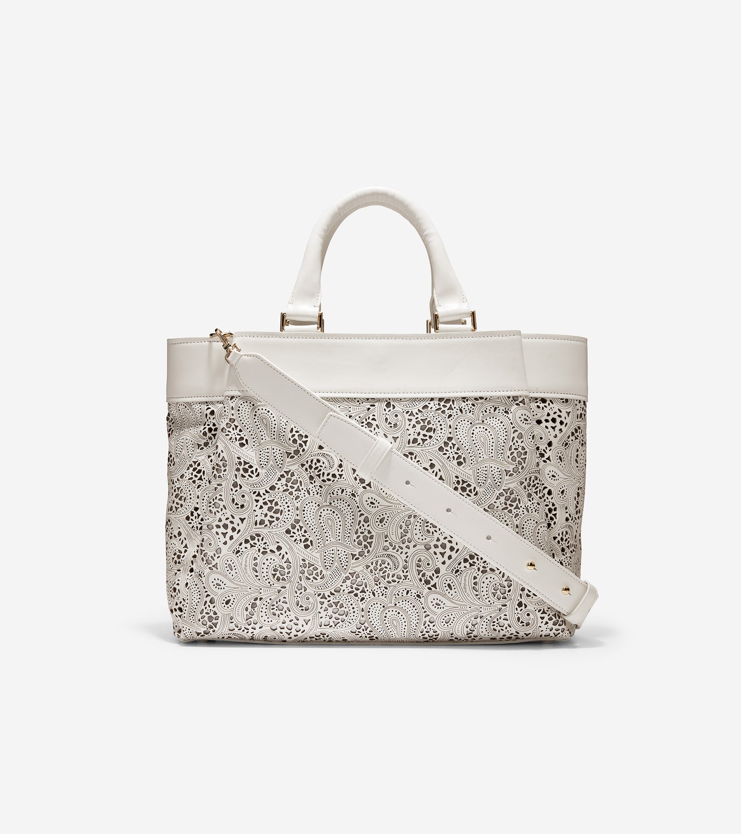 ColeHaan-Laser Cut Leather Satchel-u04424-Optic White Leather