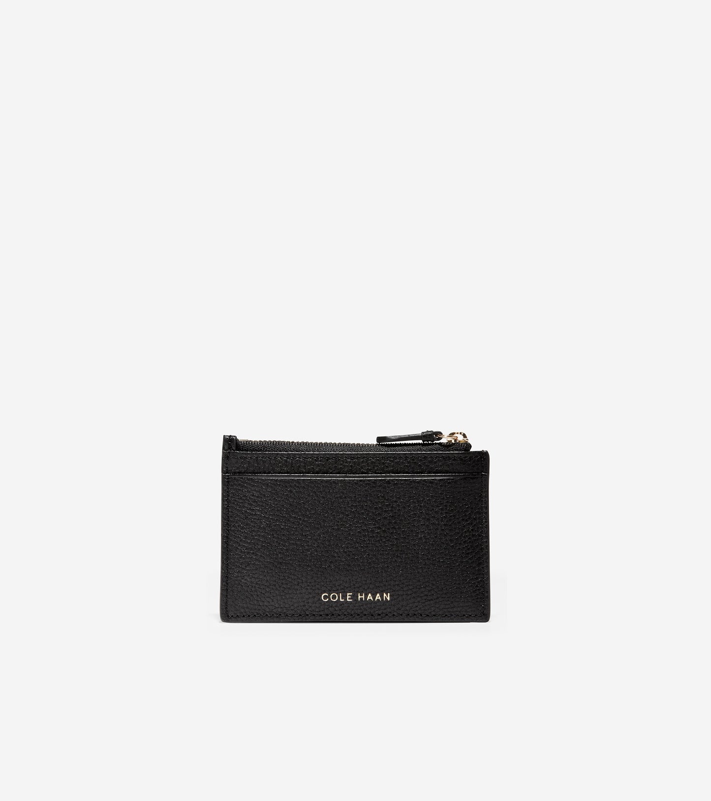 ColeHaan-GRANDSERIES Card Case with Zip-u04501-Black Pebbled Leather