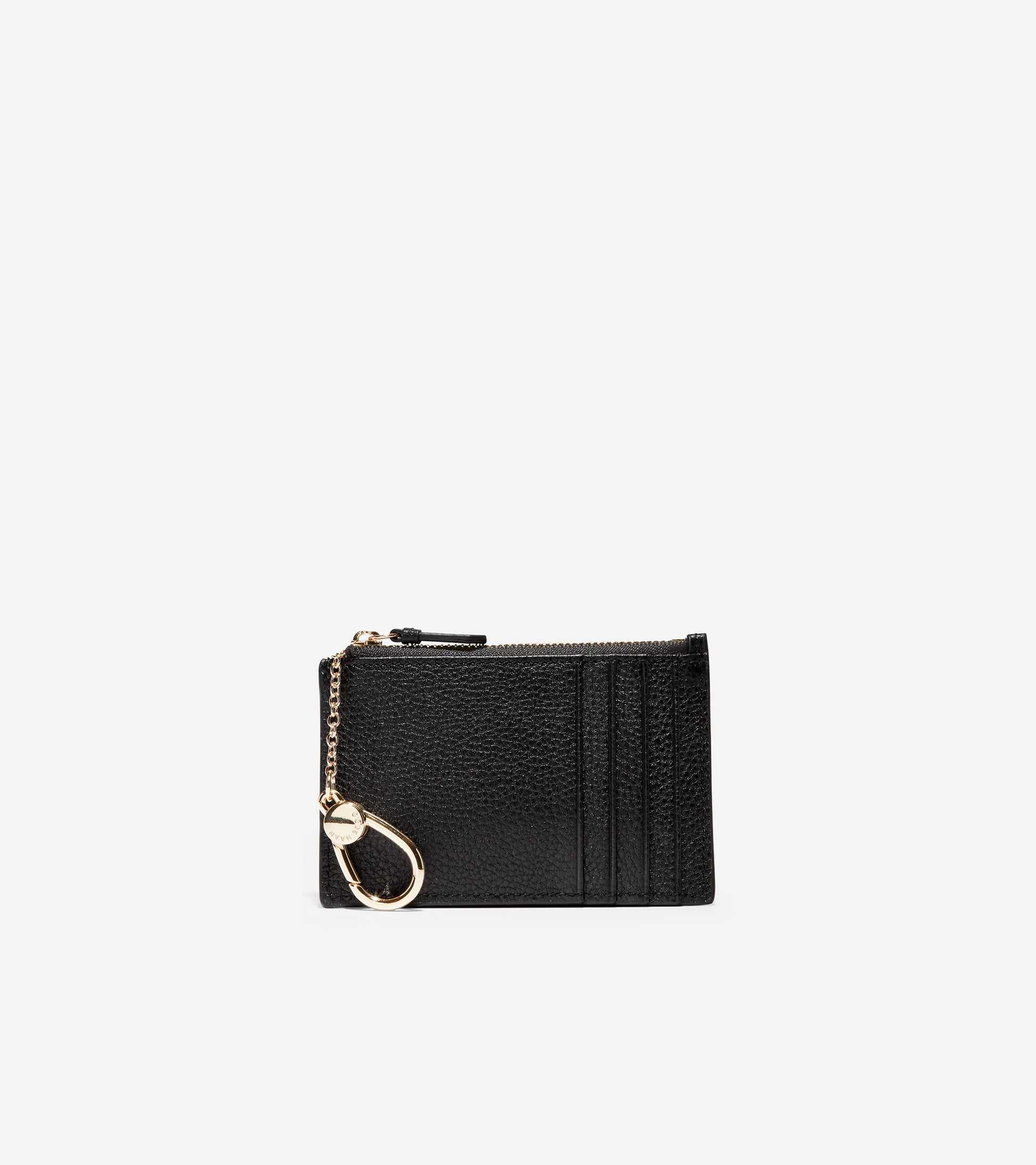 ColeHaan-GRANDSERIES Card Case with Zip-u04501-Black Pebbled Leather