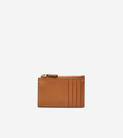 u04502-GRANDSERIES Card Case with Zip-British Tan Pebbled Leather