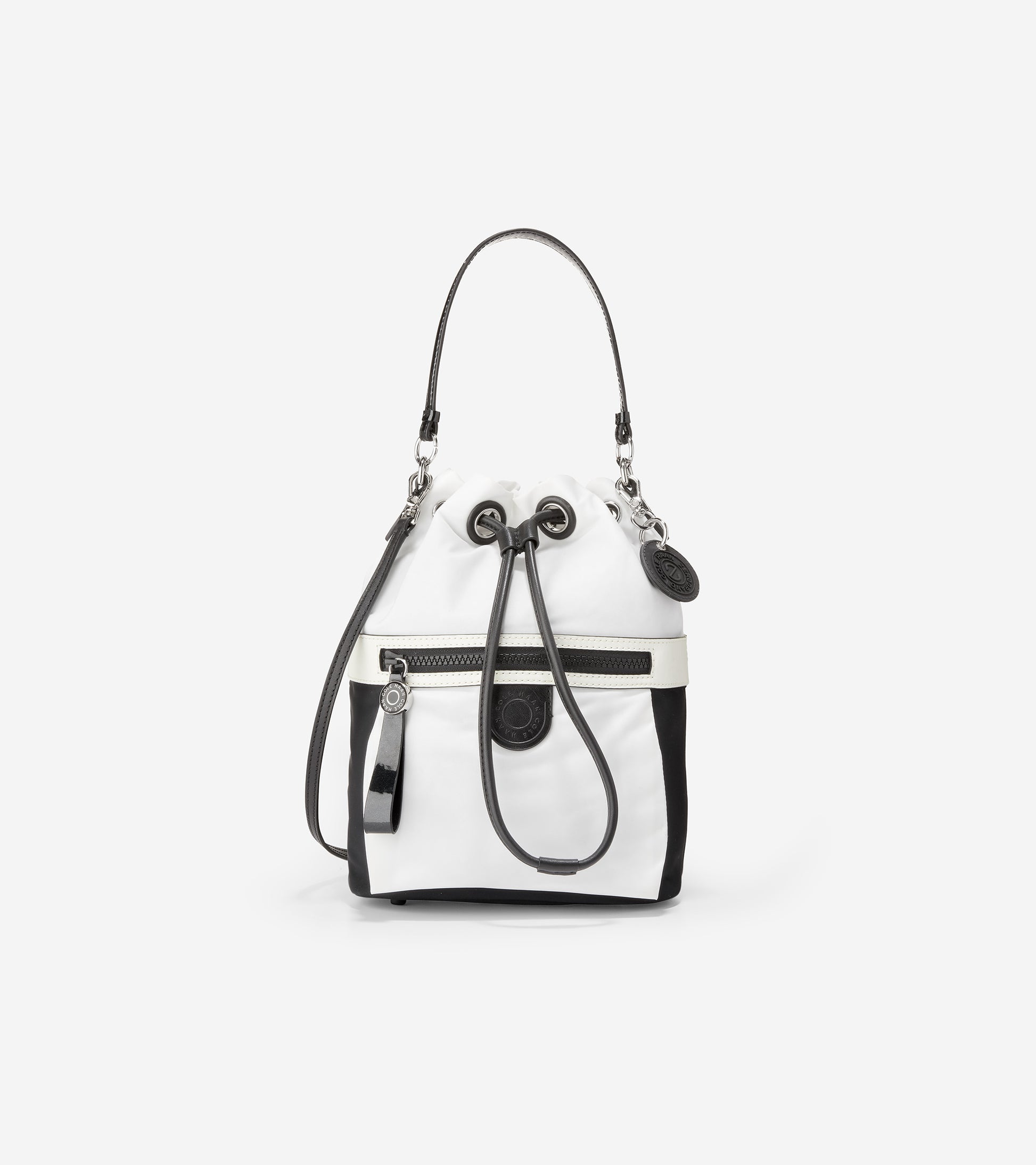 ColeHaan-Nylon Drawstring Crossbody-u05469-White-Black