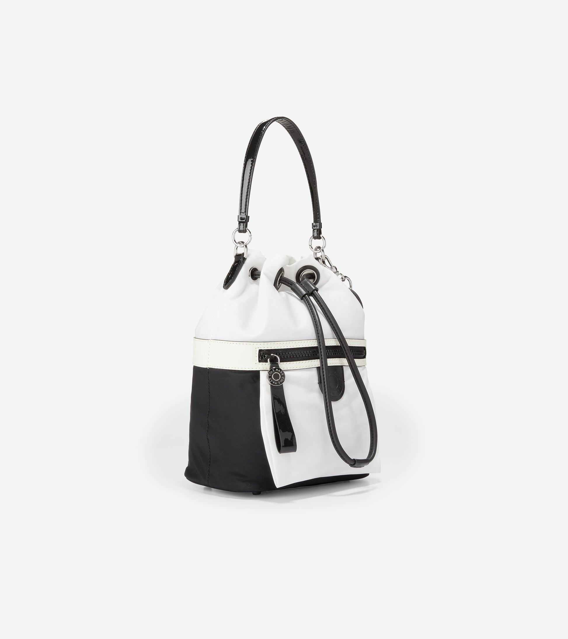 ColeHaan-Nylon Drawstring Crossbody-u05469-White-Black