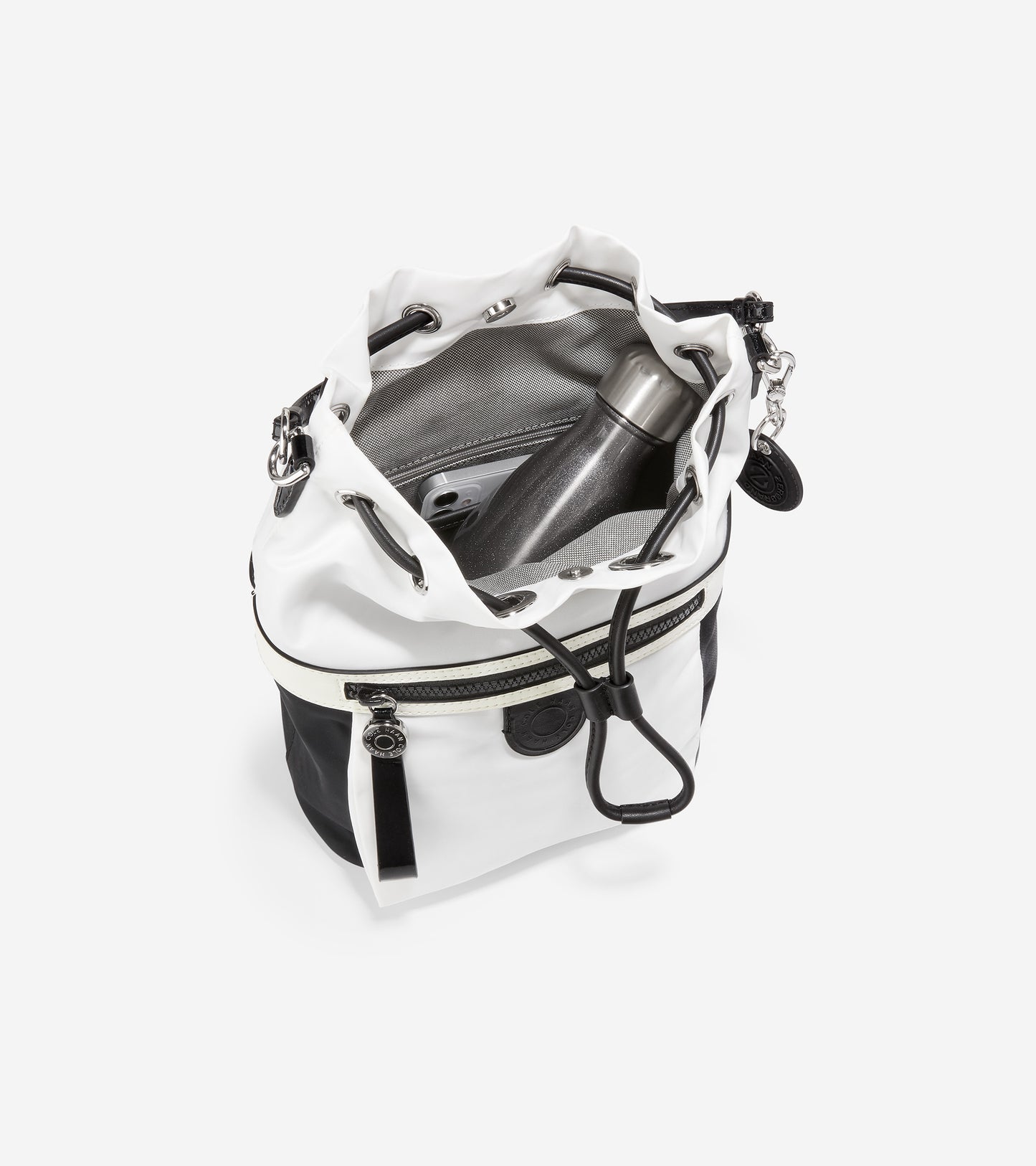 ColeHaan-Nylon Drawstring Crossbody-u05469-White-Black