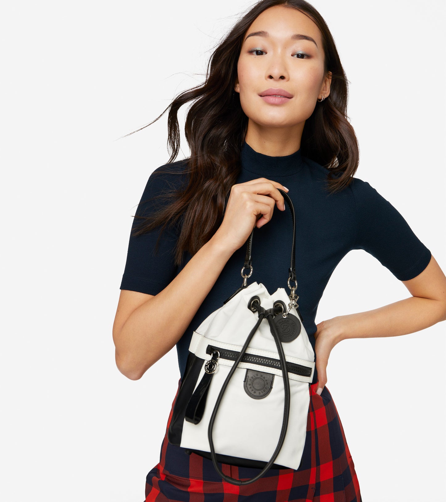 ColeHaan-Nylon Drawstring Crossbody-u05469-White-Black