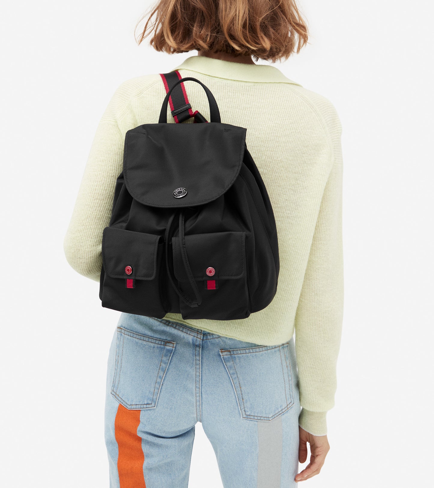 u05599-Nylon Flap Backpack-Black