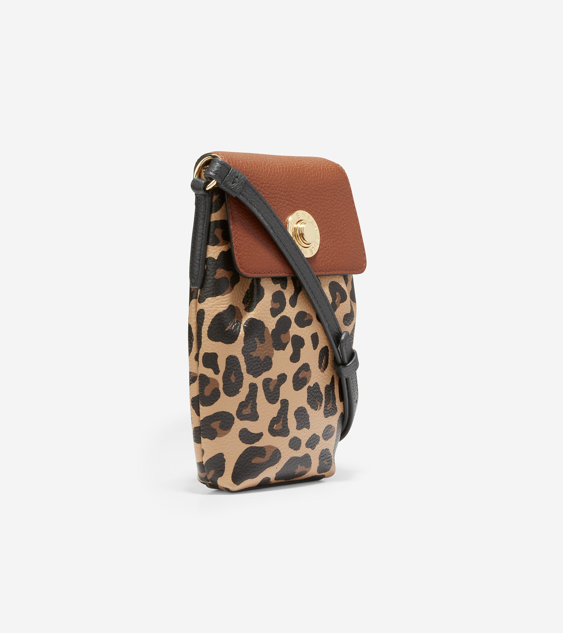 U05768-Pushlock Cellphone Crossbody-British Tan-Leopard Print