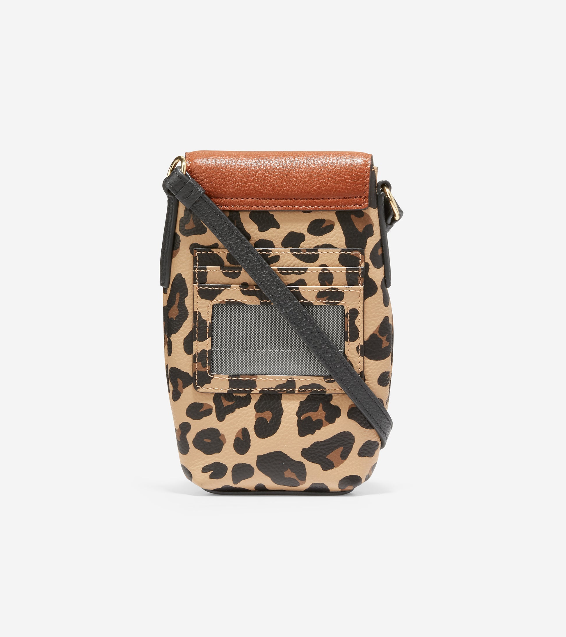 U05768-Pushlock Cellphone Crossbody-British Tan-Leopard Print