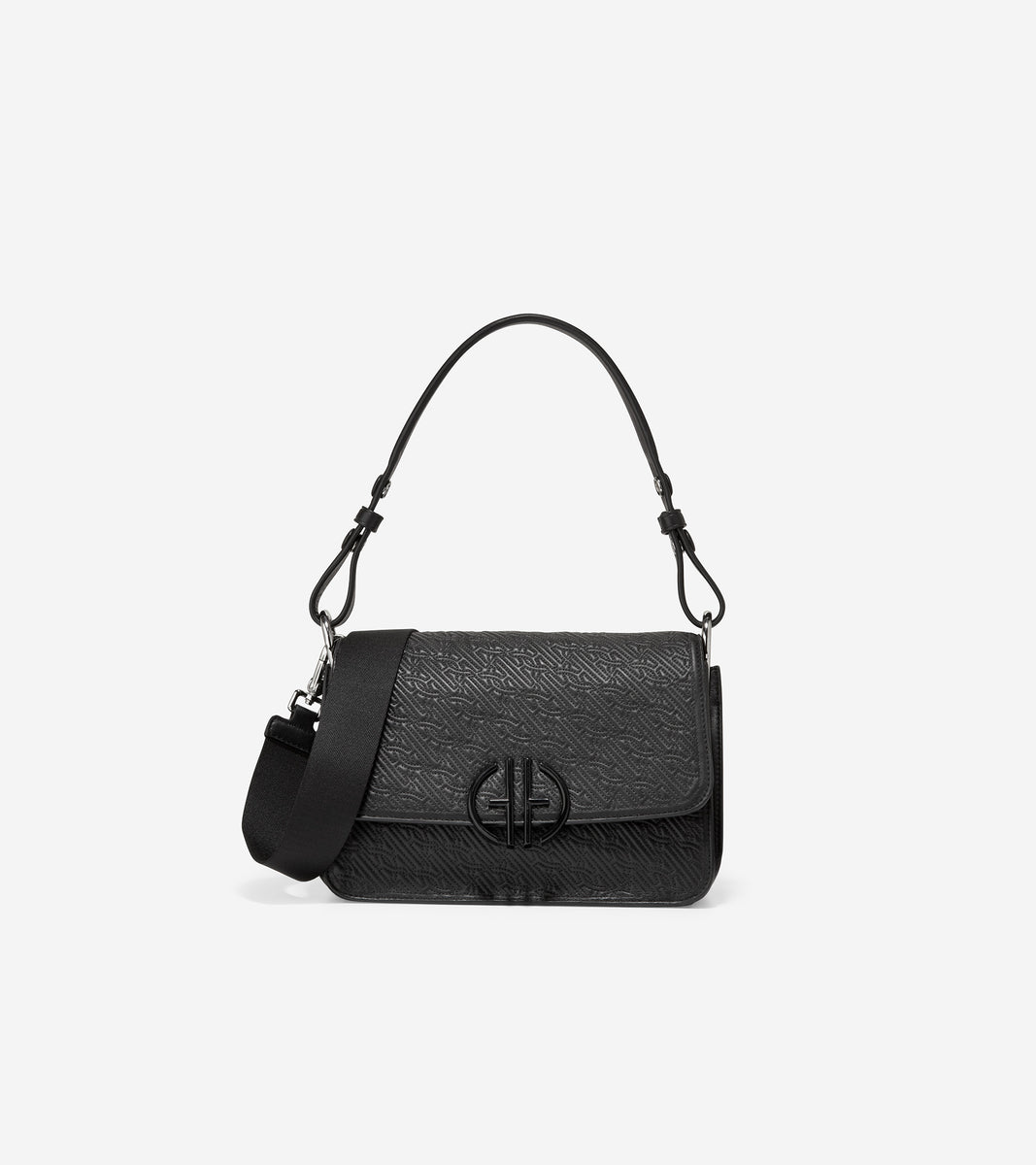 u06039-Quilted Logo Shoulder Bag-Black