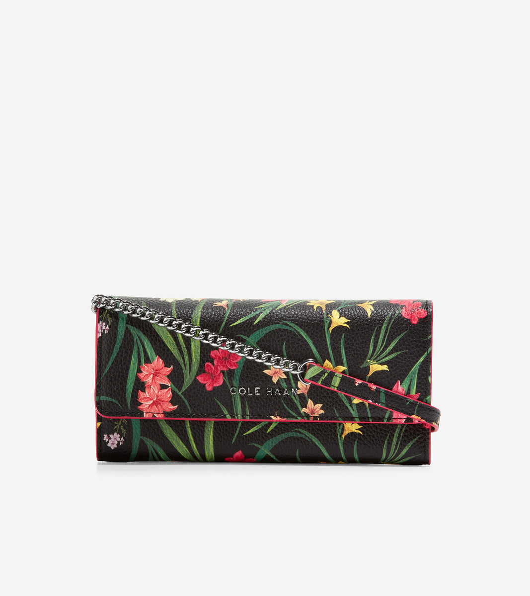 u06242-Wallet on a Chain-Black Floral Print