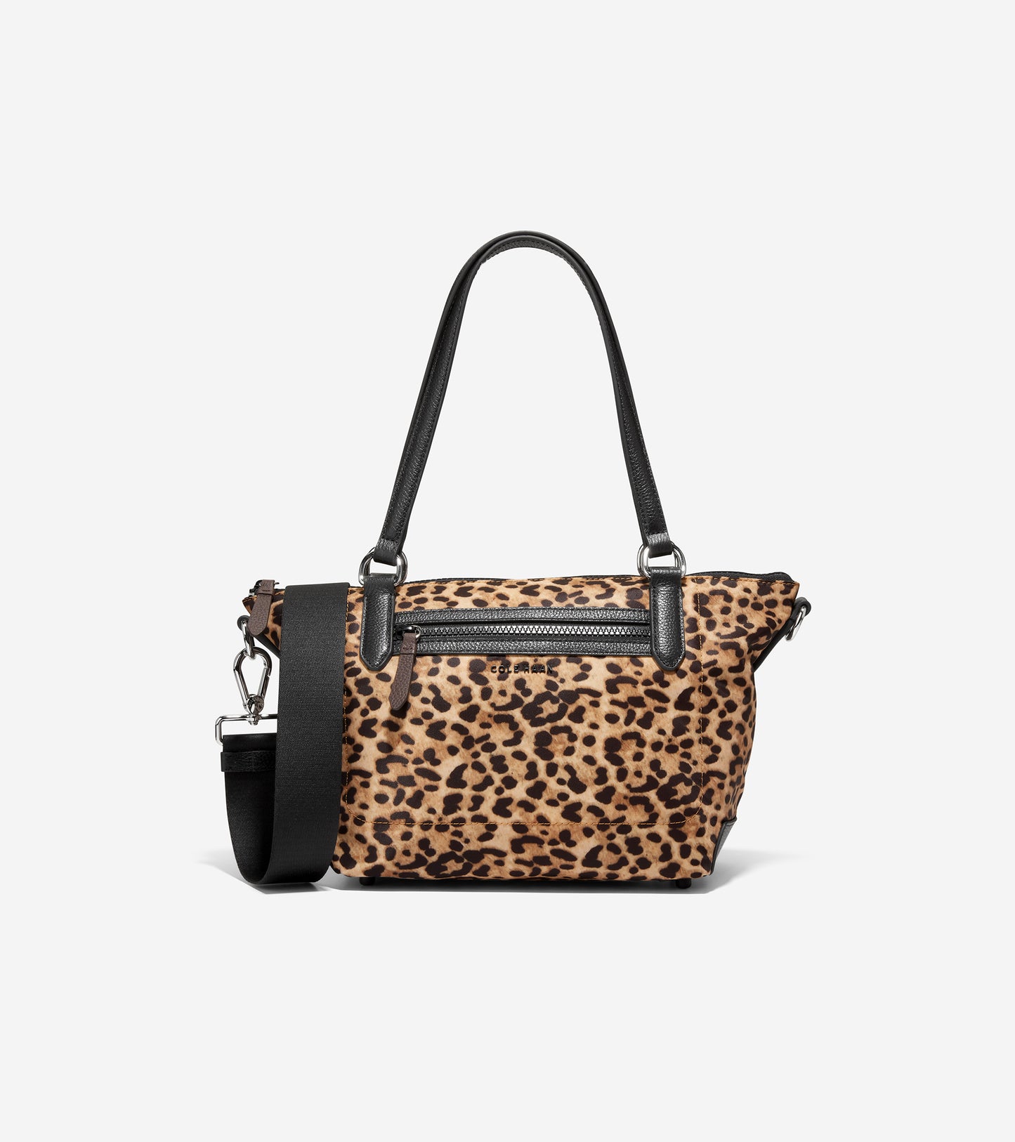 u06302-Small Sport Soft Zip Top Tote-Leopard Print-Black-Chocolate