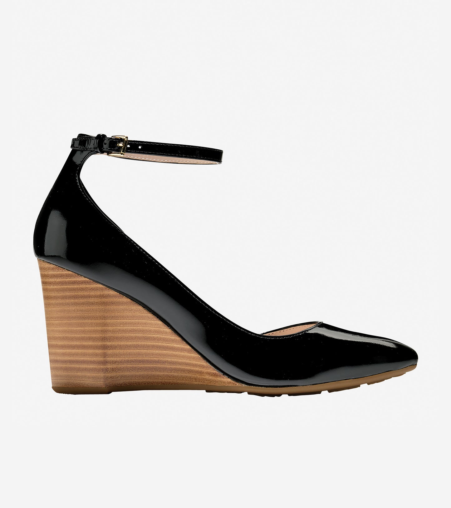 ColeHaan-Lacey Ankle Strap Wedge (85mm)-w06157-Black Patent