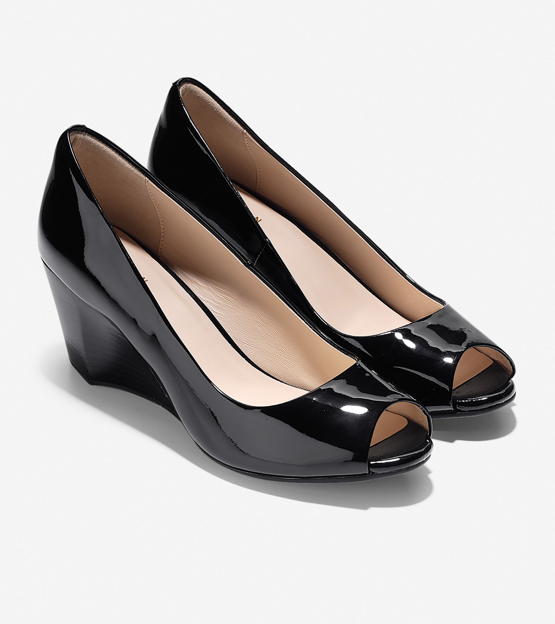 ColeHaan-Sadie Open Toe Wedge-w06551-Black Patent