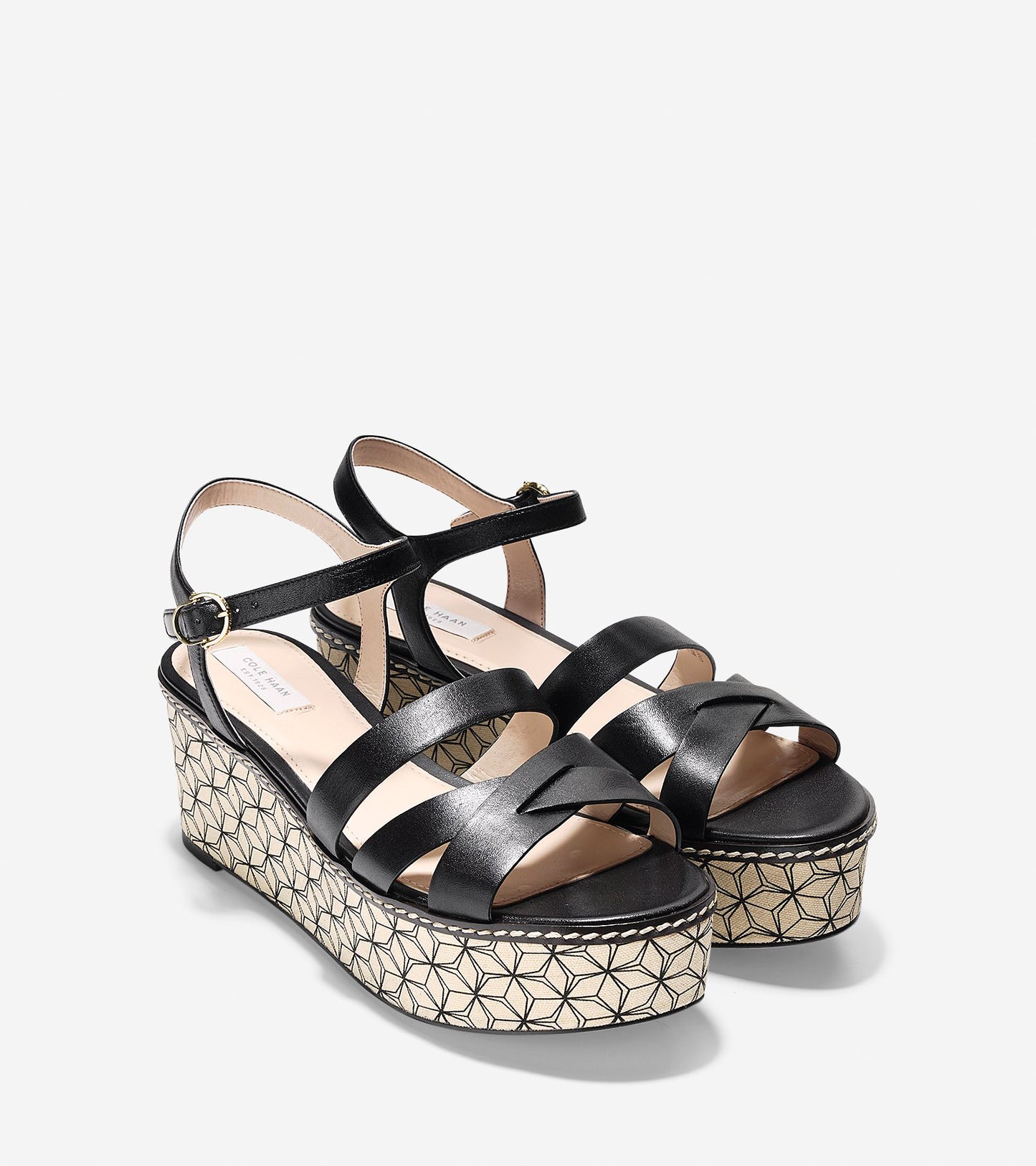 ColeHaan-Jianna Wedge Sandal (55mm)-w06867-Black Leather-prism Print