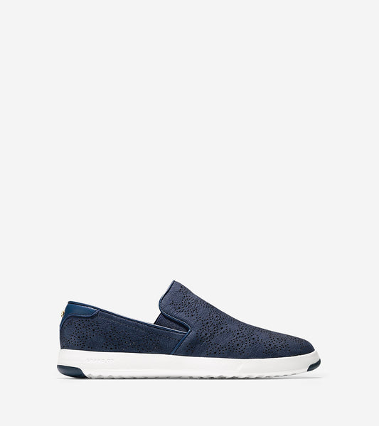 ColeHaan-GrandPrø Paisley Perforated Slip On Sneaker-w07201-Marine Blue Nubuck