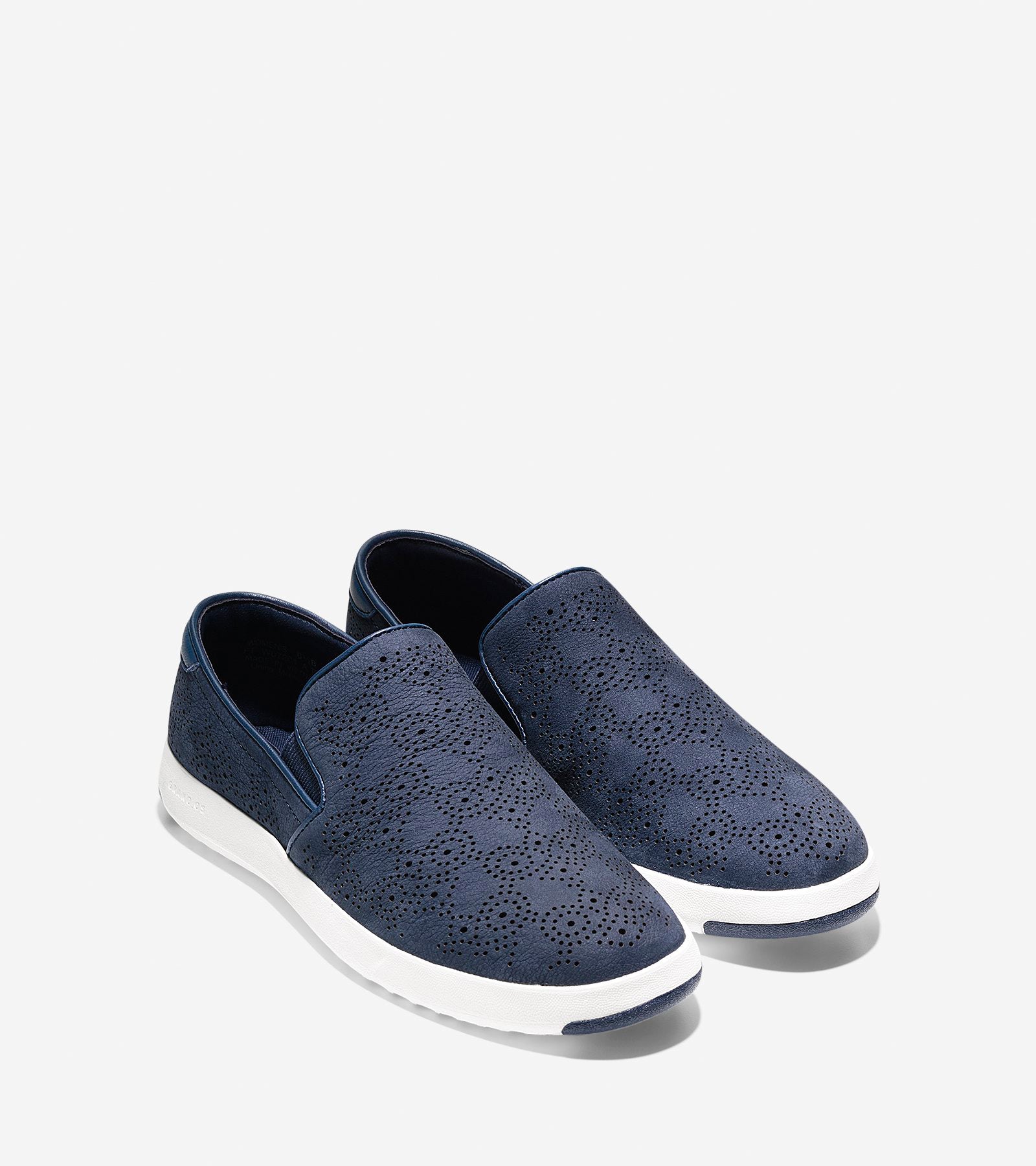 ColeHaan-GrandPrø Paisley Perforated Slip On Sneaker-w07201-Marine Blue Nubuck