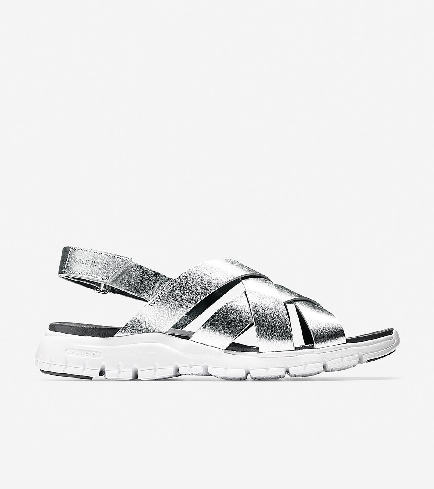 ColeHaan-ZERØGRAND Criss Cross Sandal-w07739-Argento Metallic-optic White